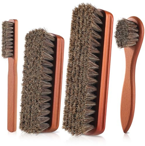 YEHFHSU 4 Pcs Shoe Brush, Boot Brush, Horse Hair Brush for Leather, Shoe Polish Brush, Professional Leather Shoe Care Brushes, Horsehair Shoe Shine Brush Cleaning Brush Care Clean Dauber Applicators