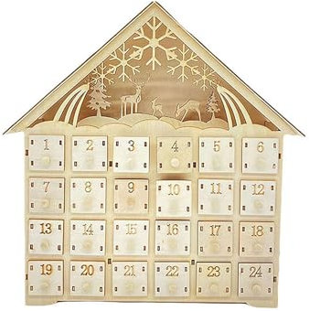 Holz Weihnachten Adventskalender, 24 Tage Adventskalender LED Holz Countdown bis Weihnachtskalender, leuchtet DIY Adventskalender Leere Box für Weihnachten Urlaub