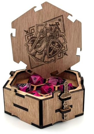 Printable Adventure Dice Box Holzbox für Würfel Dungeons and Dragons RPG-Würfelset Storage Tray Polyhedral Dices Bag Tragbarer Würfelset Behälter (Paladin)