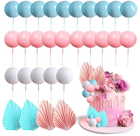 29 Stück Tortendeko Kugeln Cake Topper, Mini-Ball Tortenaufleger, Kuchen Dekoration Kugel, Tortendeko Geburtstag Schaum Ball, für Geburtstag, Babyparty, Hochzeit (Rosablau)
