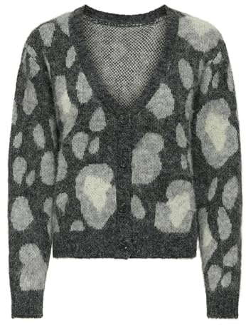 ONLY Damen Strickjacke Cardigan mit Leopardmuster ONLEdelie Life V-Neck