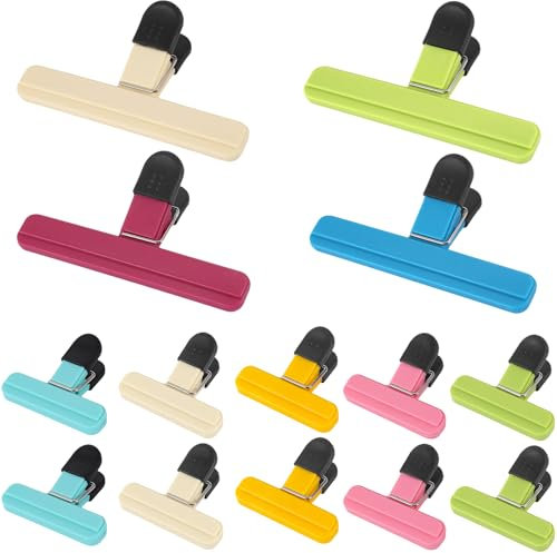 Scettar 14 Pcs Food Clips, 2 Sizes, Bag Clips for Food Storage, Reusable Food Clips, Freezer Bag Clips, Food Sealing Clips for Snacks, Home, Kitchen, 4 Color