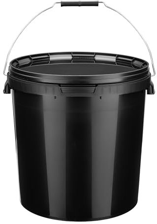 Garronda Seau en Plastique Noir 20 litres avec Couvercle - pour Le Stockage de Produits Alimentaires et Chimiques - en Polypropylène - Lot de 1 - GD-0116