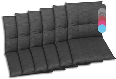 GO-DE Textil Bequeme und attraktive Polsterauflagen für Niederlehner-Gartenstühle (6er-Set, Uni Anthrazit, Niederlehner)