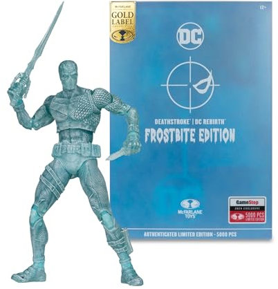 Bizak 64387226 Bewegliche Figur Deathstroke Sonderedition, Frosbite, 18 cm, inkl. Figurensockel, authentifizierte Kunstkarte und Basis zum Ausstellen von Karten
