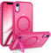 GUAGUA for iPhone XR Case with Stand, Magnetic Cases with Foldable Invisible Stand Translucent Matte Back Slim Protective Shockproof Kickstand Phone Case for iPhone XR 6.1, Hot Pink