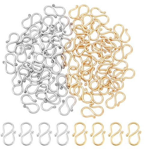 UNICRAFTALE About 60Pcs 2 Colors S-Hook Clasps 304 Stainless Steel Necklace Clasp Connectors Metal S Hooks Clasps for Necklace Bracelet Jewelry Making and DIY Crafts 12mm Long