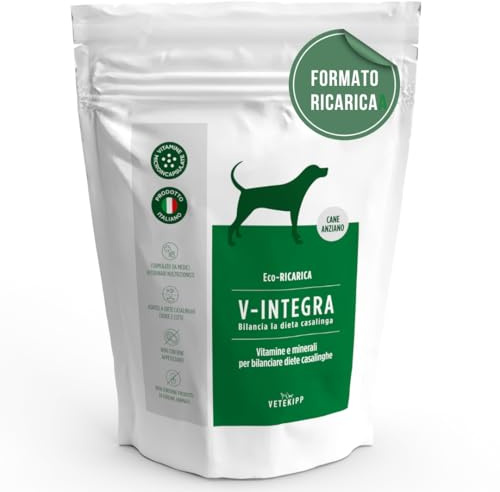 V-INTEGRA Senior Dog 1kg ECO REFILL, Complete Supplement Rich in Vitamins and Minerals for Homemade and BARF Diet, V Integra Dog Multivitamin, Supplements for Dogs Made in Italy