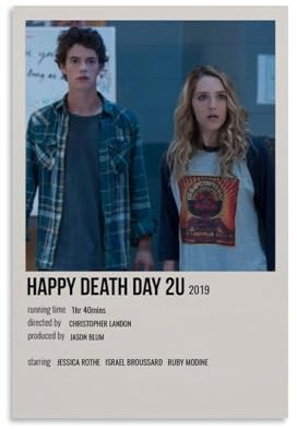 Filmposter Happy Death, 2U, Science-Fiction, schwarze Komödie Slasher, Retro-Filmposter, Wandkunst, Leinwand, ästhetisches Cover, Poster, Vintage-Musik und Filme, dekoratives Gemälde für Wohnzimmer