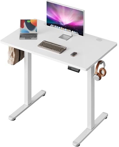 DEVAISE Höhenverstellbarer Schreibtisch 100 x 60 cm mit Einteiliger Tischplatte und Leisemotor, Sitz-Steh-Schreibtisch mit Memory-Funktion für 3 Höhen, Ergonomischer Computertisch für Büro, Weiß