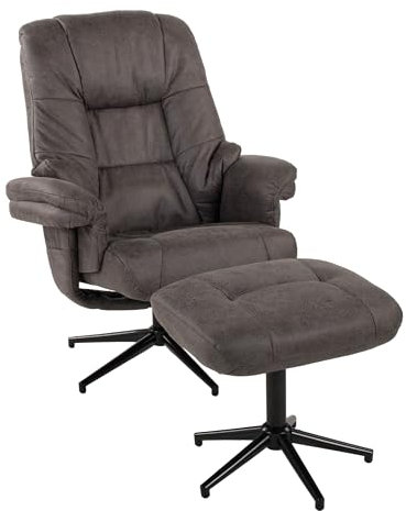 Duo Collection Burnaby Relaxsessel mit Hocker | verstellbar & 360° drehbar | Fernsehsessel mit Relaxfunktion | bequemer Ruhesessel in Anthrazit