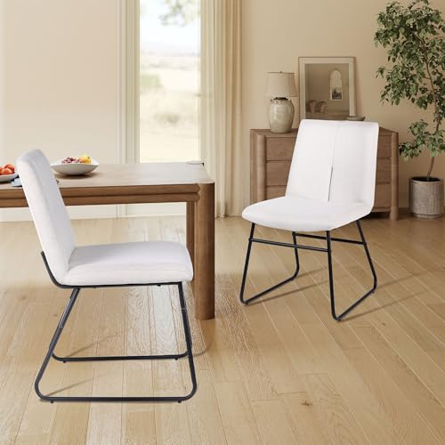 Flysky Esszimmerstühle 2er Set, Küchenstuhl aus Leinen Wohnzimmerstuhl Esstisch stühle mit Rückenlehne und Metallbeine, Bequem Stuhl für Esszimmer Wohnzimmer Küche, Beige