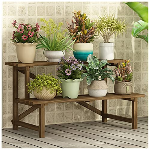 WOTZOV Blumenbank, Blumenregal, Bonsai-Regal, Blumentopf-Präsentationsregal, Pflanzenständer für drinnen und draußen, für den Balkon im Haus, Rasen, Garten,Brown 50cm/19.6inch