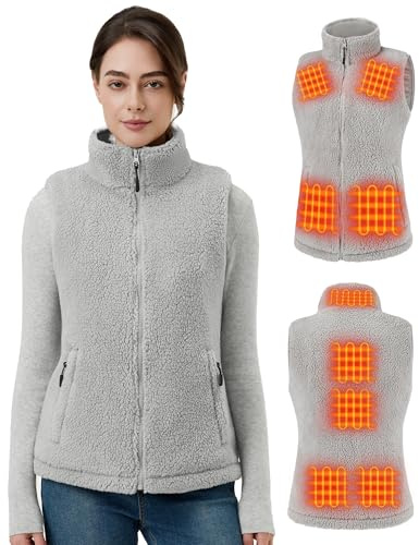 GOTOBI Fleece Womens Heated Gilet With Power Bank 16000 Mah,7.4 V, 9 Zones Heated Vest With 3 Temperature Adjustable Smart Temp Control Ladies Body Warmer, electric gilet for WOmen Outdoors Camping