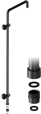 JOHO Edelstahl Duschstange, Steigrohr, Duschsystem Zubehör, Wandstange für Regendusche, Duschsäule 91cm mit Gewindeadapter, Schwarz