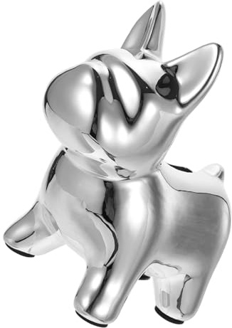Spardose in Hundeform aus Keramik, Silber, Nordischer Stil | Kinderzimmer und Regal, Münzbehälter zur Aufbewahrung, Tischdekoration mit Niedlicher Form