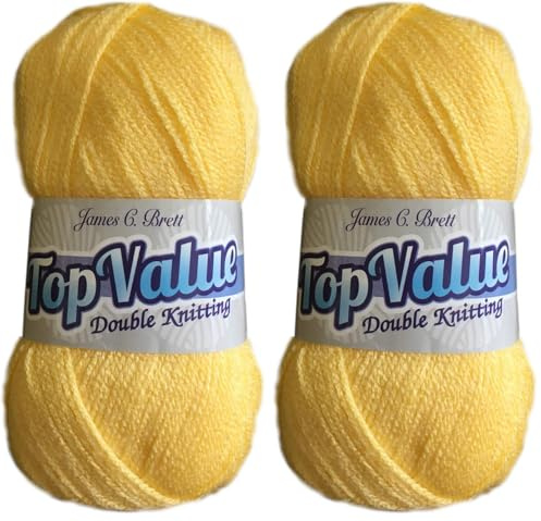 James Brett Top Value DK Double Knitting Wool 100% Acrylic Yarn 1 x 100g Ball (Butter Yellow - 8459) (Pack of 2)