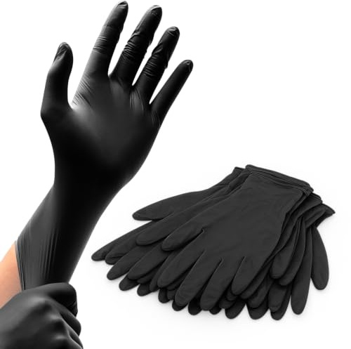 RAP Gloves Black Nitrile Disposable Gloves XL 200 Pack Food Safe Latex Free | Powder free extra large nitrile, tear resistant, for cleaning, hygiene, catering, tattoo and daily handling