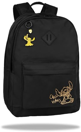 CoolPack Disney Stitch Scout – Schulrucksack mit 2 Hauptfächern & ergonomischer Polsterung (Schwarz-Gold)