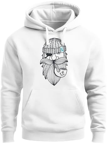 Neverless® Hoodie Herren Print Seemann Bart Seefahrer Nordisch Maritim Kapuzen-Pullover Männer Fashion Streetstyle