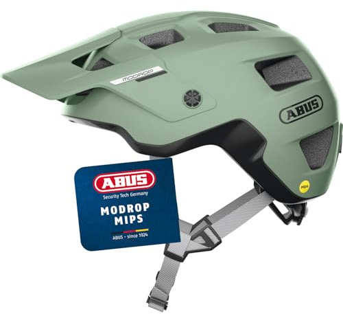 ABUS MTB-Helm MoDrop MIPS, Grün, L | Fahrradhelm mit Mips-Aufprallschutz für Jugendliche und Erwachsene, Zoom Spin Verstellsystem, mit Zopf-Öffnung