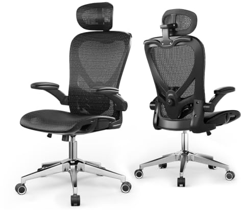 naspaluro Silla Ergonomica Escritorio Gaming, Silla de Oficina Negra, 150kg | Reposacabezas 3D, soporte lumbar 2D, reposabrazos abatibles, Tejido de malla resistente y duradero, base de hierro robusta