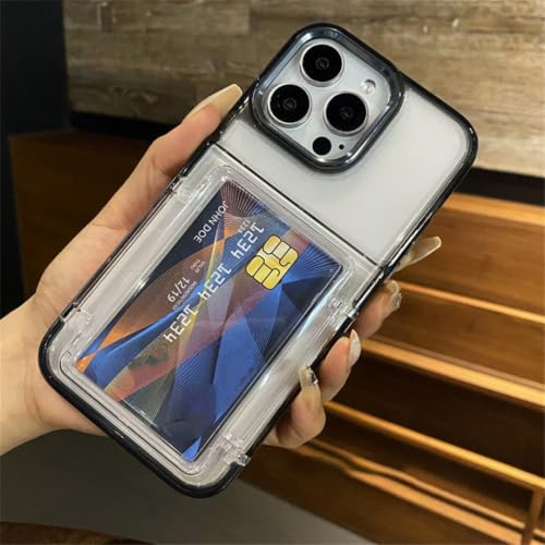 YVWUNH Transparent Card Slot Bag Holder Phone Case For iPhone 15 14 13 11 12 16 17 Pro Max Shockproof Protection Hard Acrylic Cover(For iPhone 12/Black)