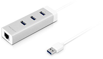 Macally U3HUBGBA Aluminium 3 Port USB 3.0 Hub mit Gigabit Ethernet Adapter