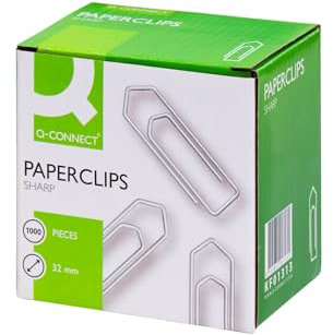 Q-Connect 32 mm Reißfeste Büroklammern (1000 Stück, Grau, Metall)