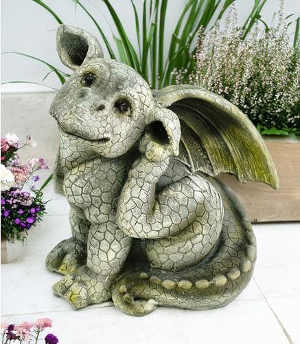 Kremers Schatzkiste Gartenfigur Drachenkind kratzt Sich am Ohr Drache Gargoyle Figur Garten