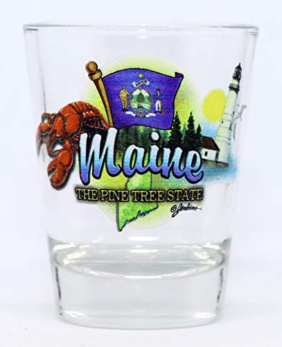 World By Shotglass Maine Pine Tree State Elements Shot Glass