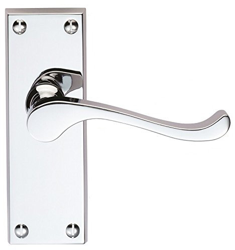 Victorian Scroll Door Handle Lever On Backplate Short - Latch Set - Polished Brass