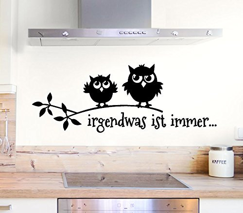Grandora W5026 Wandtattoo Irgendwas ist Immer + Eulen Wandaufkleber Wandsticker dunkelgrün (BxH) 56 x 21 cm