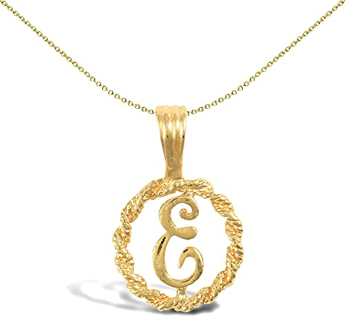Jewelco London Solid 9ct Yellow Gold Rope Identity Initial Charm Pendant Letter E