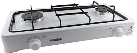 Wurko 027031 - Cocina de gas, 2 fuegos, color blanco esmaltado