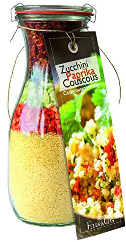 Gourmet Fertigmischung für Zucchini Paprika Couscous – Raffinierte Rezeptideen im Glas für leckere Gerichte – Gourmet Gemüsecouscous einfach kochen oder verschenken – von Feuer & Glas