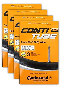 Continental Race 28 700x25-32c Bicycle Inner Tube Bundle - 60mm Presta Valve - 4 Pack w/ Conti Sticker