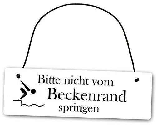 Homeyourself Metallschild Bitte Nicht vom Beckenrand springen 25 x 8 cm aus Alu Verbund (Alu, Kunststoff) für In- und Outdoor Deko Schild Dekoschild Wandschild außen und innen