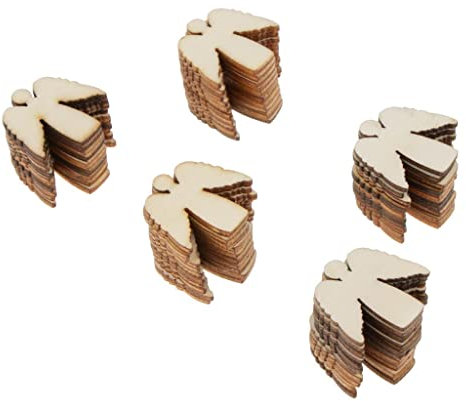 Perfeclan 50 Stück Holzscheiben Osterdeko Streudeko zum Basteln DIY für Scrapbooking Baumschmuck Hochzeitsdeko Tischdeko Weihnachten Geburtstag Party Zubehör Geschenkanhänger, Mini Engel