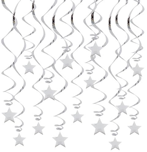 BEISHIDA Silver Star Hanging Swirl Decorations,Hanging Silver Party Supplies for Graduation Wedding Baby Shower Decorations, Pack of 15