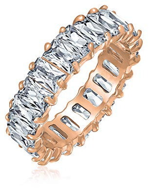 Art Deco Stil AAA CZ Smaragdschliff Zirkonia Ewigkeit Baguette Jubiläum Ehering Ring für Frauen Roségold .925 Sterling Silber 4MM