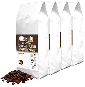 Café en grano natural Espresso Fuerte. 100% Robusta. Tostado artesanal. Tueste Medio. (4 Kg)