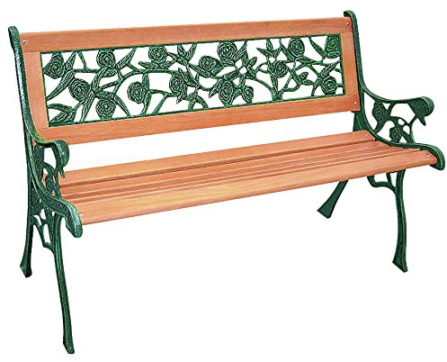 Dynamic24 Holz Eisen Rosen Parkbank Bank Gartenbank Garten Holzbank Bank Sitzbank Terrasse Gusseisen