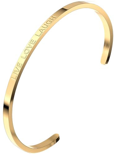 THIORA Armreif Damen | Lebe Liebe Lache | Premium Edelstahl Armband | Flexible Größe | Geschenk für Frauen (Live Love Laugh - Gold)