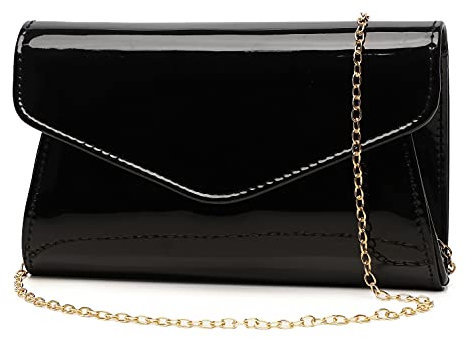 Clutch-Handtasche aus Lackleder, elegante Schultertasche, einfarbig, für Hochzeit, Party, Abschlussball, Schwarz (Black-b), Einheitsgröße