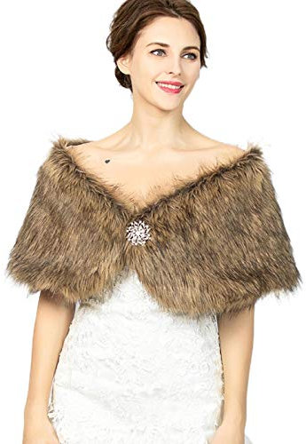 IYOU Damen 1920er Jahre Kunstpelz Wickel Braun Braut Hochzeit Kunstpelz Schals und Schal Winter Aufdecken Braut Fell Stolen Pro Frau und Mädchen