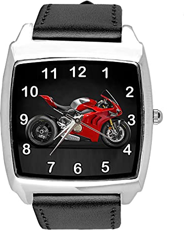 TAPORT® Quarzuhr aus schwarzem Leder für Motorrad-Fans, Schwarz , Armband