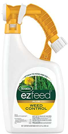Scotts EZ Feed Plus Weed Control: Use on Northern and Southern Lawns, Fertilizes, Kills Clover, Dandelion, Ground Ivy, 32 oz.