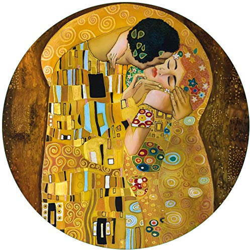 Wallario Glasbild rund Der Kuss von Klimt - Rund, 50 cm Durchmesser Wandbild Glas in Premium-Qualität: Brillante Farben, freischwebende Optik