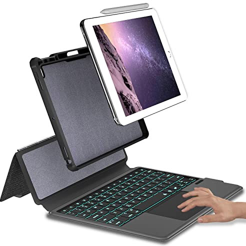 eoso iPad 9.7 Keyboard Case for iPad 6th Gen 2018 - iPad 5th Gen 2017 - iPad Pro 9.7 - iPad Air 2-7 Color Backlight,Touchpad Detachable Slim Cover with Pencil Holder (9.7,Black)